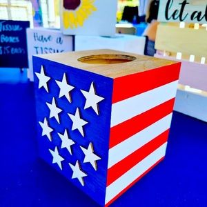 Handmade American flag tissue box cover
